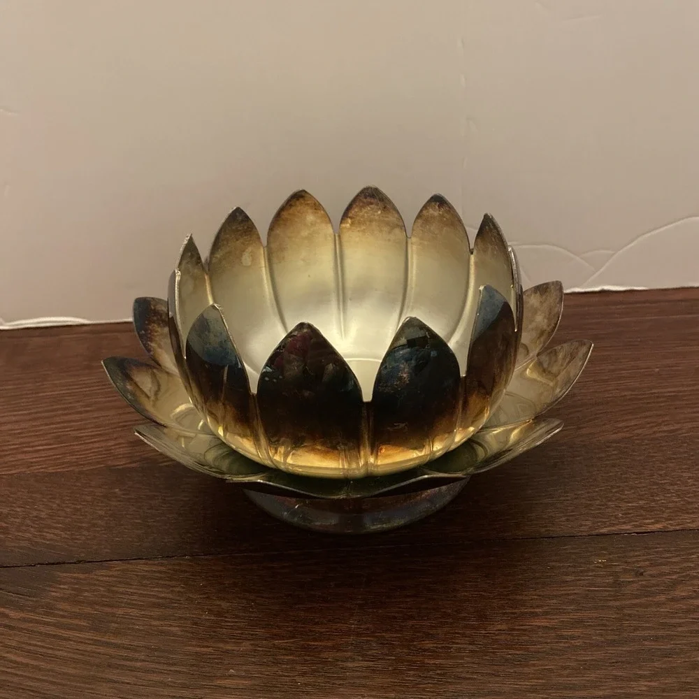 Leonard Silverplate Lotus‎ Flower Bowls without Insert Tray 2 Pc-
